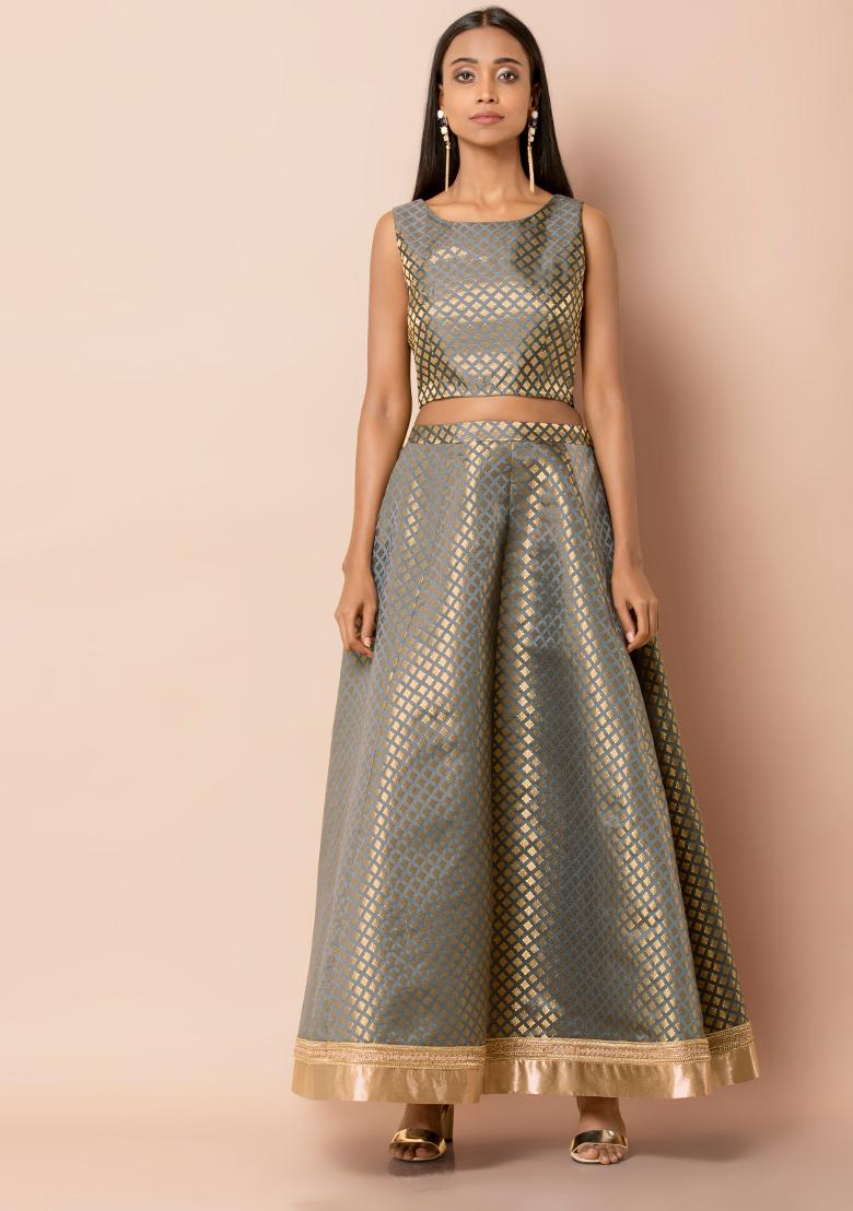 Grey Banarasi Lehenga Skirt - Indya