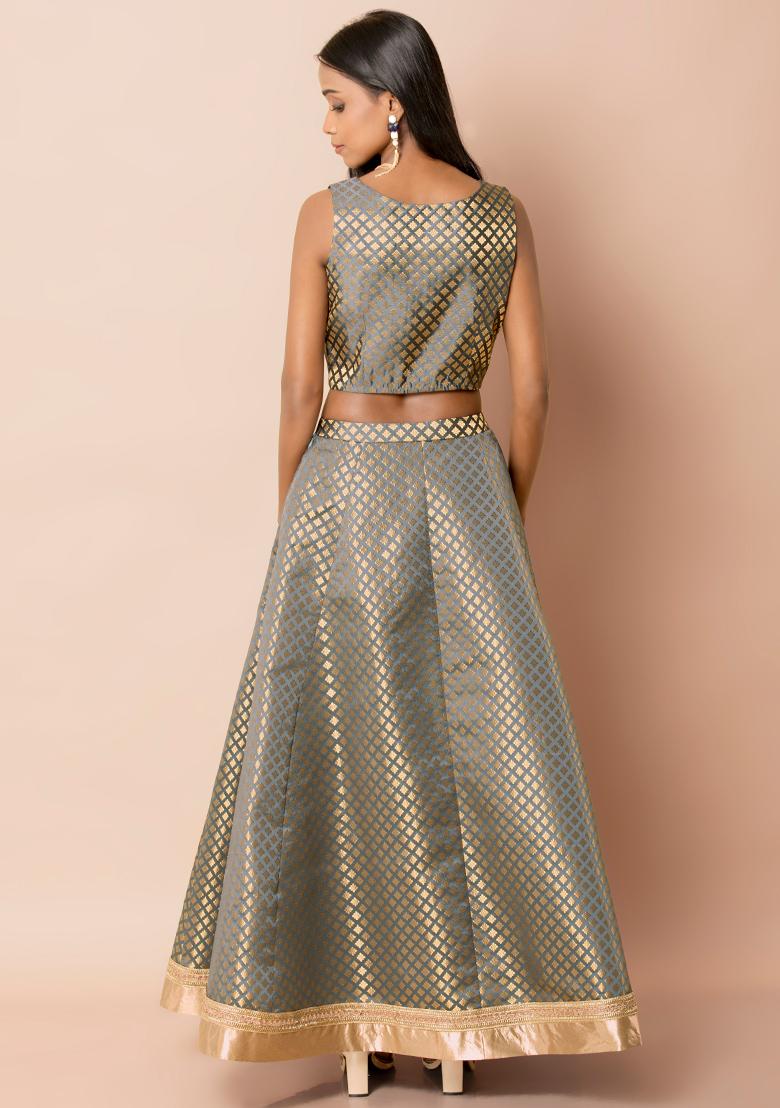 Grey Banarasi Lehenga Skirt - Indya