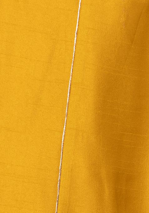 Buy Women Mustard Solid Lehenga Skirt With Gold Panelling - RTW - Indya