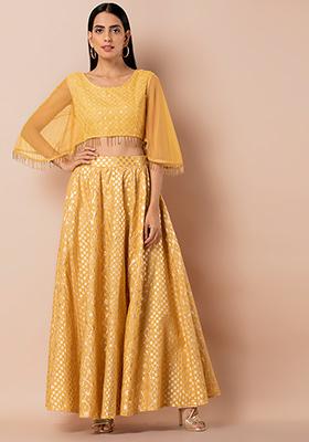 Yellow Chanderi Floral Lehenga Skirt 
