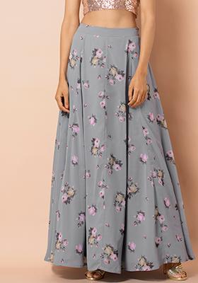 Grey Rose Floral Cancan Lehenga Skirt