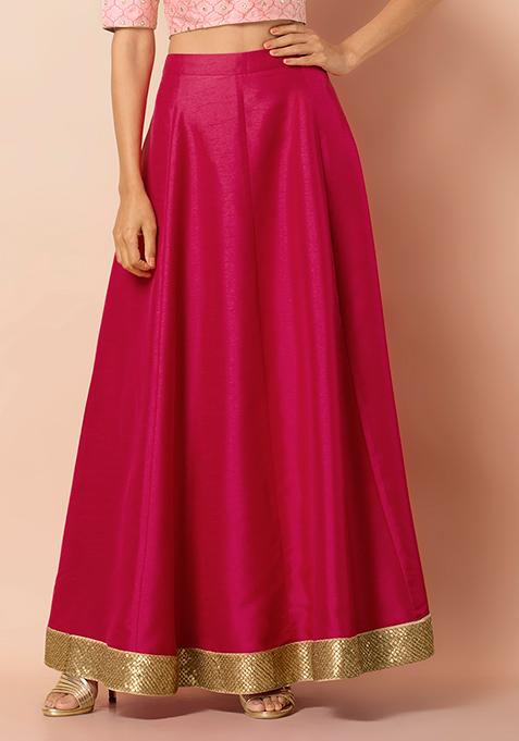 Fuchsia Pink Gold Border Lehenga Skirt 