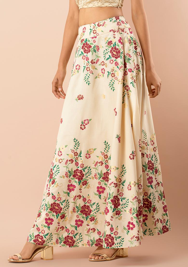Buy Bhanuni By Jyoti Black Viscose Crepe Floral Printed Skirt Online  Aza  Fashions