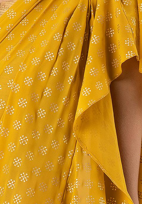 Yellow Printed Indo Western Rayon Gown With Jacket |M-2555 Y main image 1