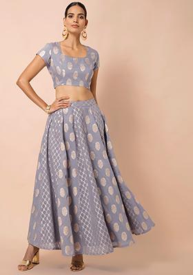 Lavender Chanderi Brocade Panelled Lehenga Skirt 
