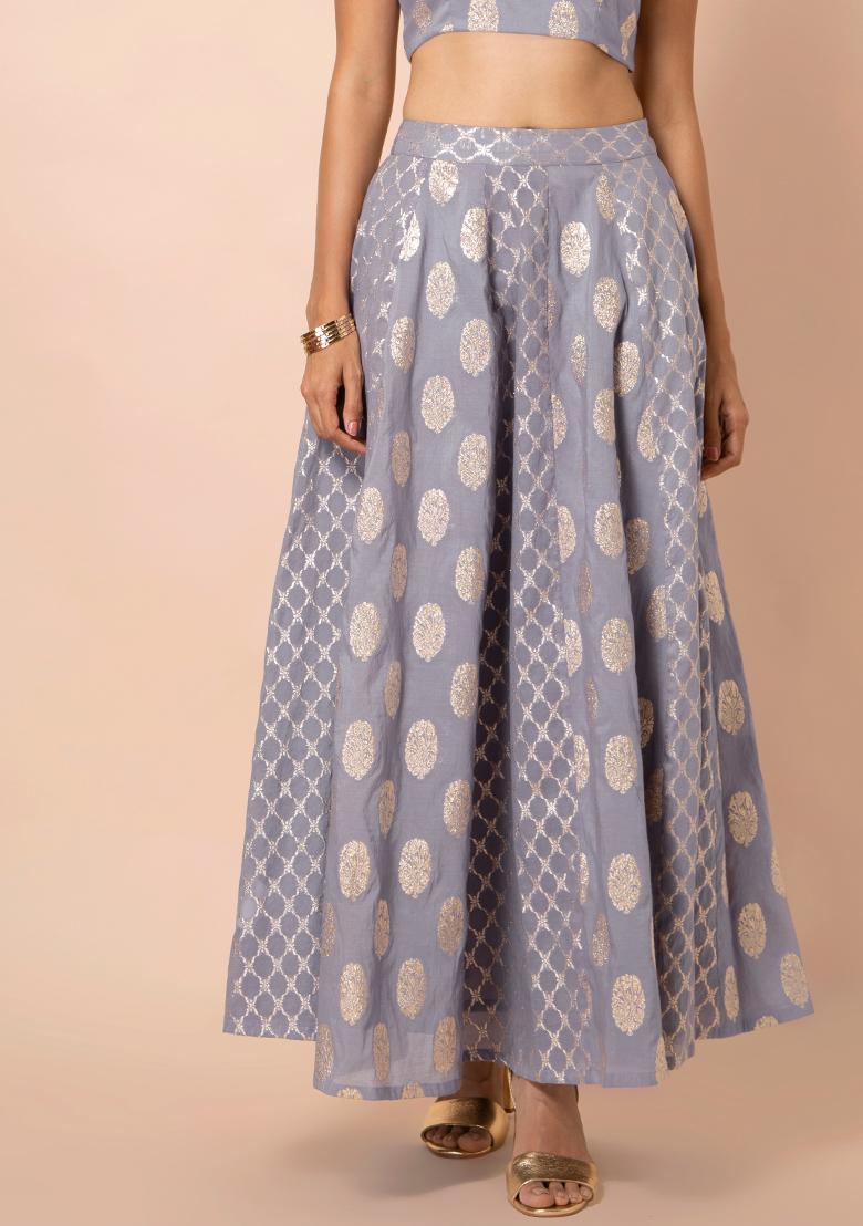 Woven Chanderi Silk Skirt in Fuchsia : BNJ299