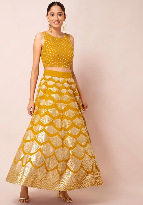 Mustard Gold Khadi Lehenga Skirt 
