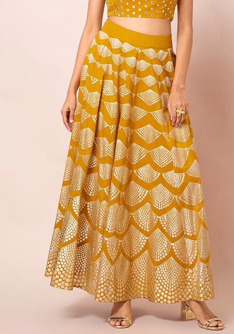 Buy Women Mustard Gold Khadi Lehenga Skirt - RTW - Indya