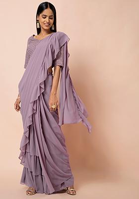 Lavender Ruffled Tiered Pre-Stitched Saree 