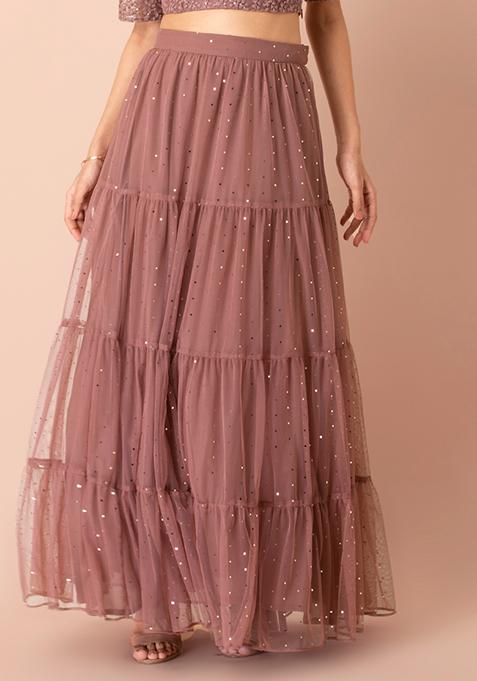 Dusty Pink Foil Tiered Mesh Skirt