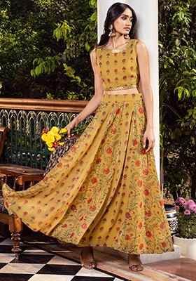 Mustard Floral Panelled Lehenga Skirt