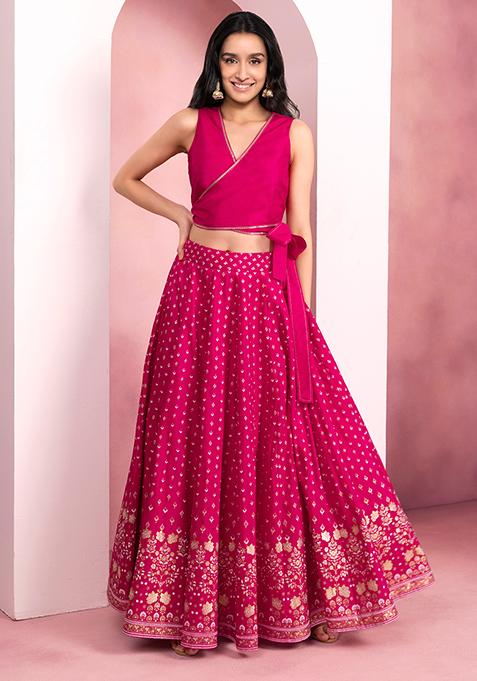 Hot Pink Floral Kalidar Lehenga Skirt