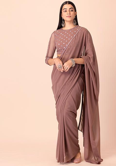 Dusty Pink Pre-Stitched Saree