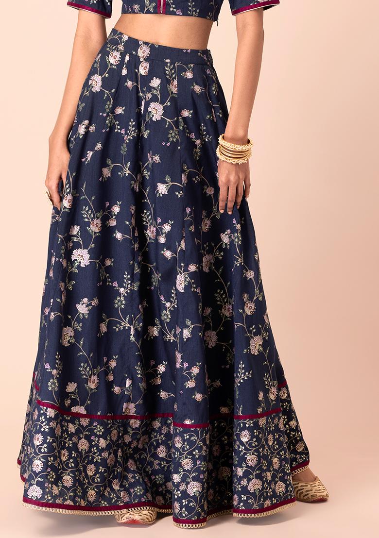 Navy Floral Jaal Lehenga Skirt