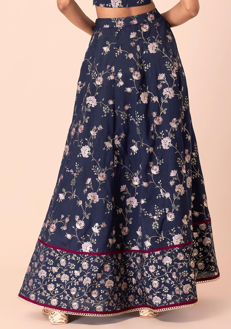 Navy Floral Jaal Lehenga Skirt