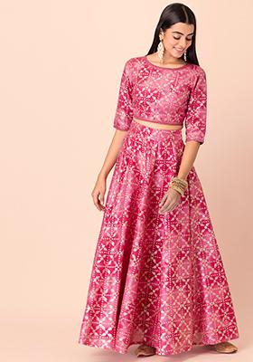 Pink Bandhani Foil Lehenga Skirt