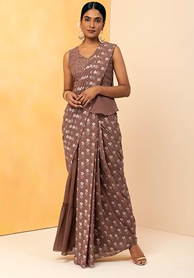 Dusty Pink Floral Boota Pre-Stitched Saree