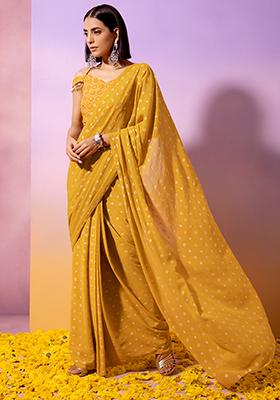 Buy Online Online Designer Sanya Gulati Fuchsia Pre-Stitched Ruffle Saree  with Blouse