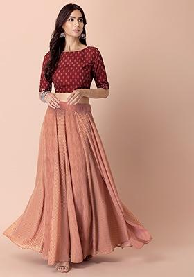 Dresses Womens Crepe Top With Long Skirt Set Western skirts  top