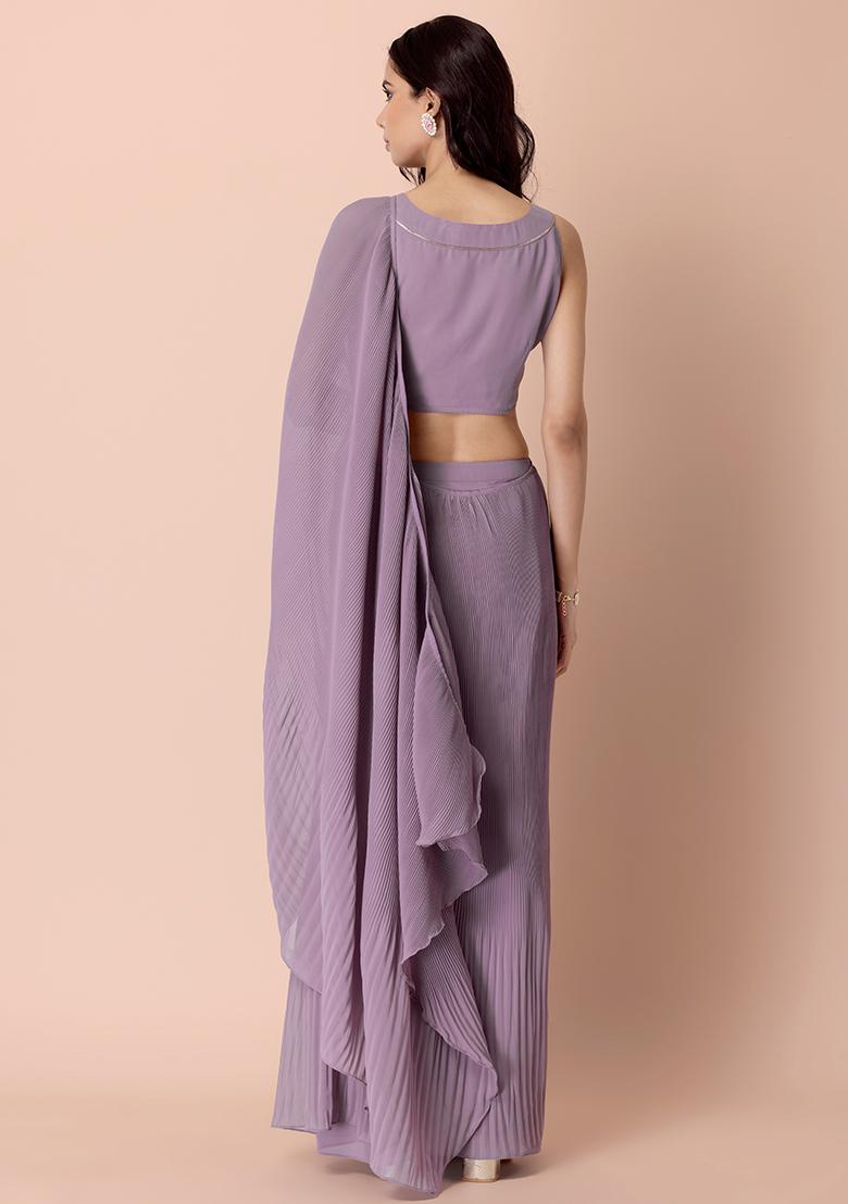 Buy Women Lilac Pleated Ready To Wear Saree - Feed-Sarees - Indya