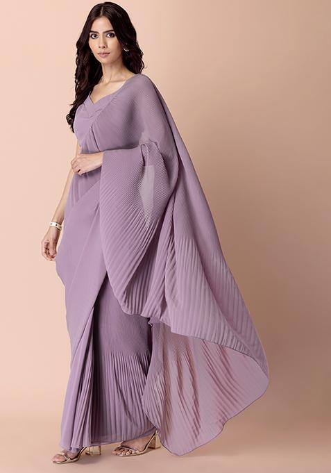 Lilac Pleated Ready To Wear Saree