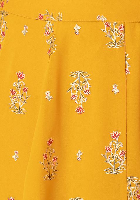 Buy Women Mustard Yellow Floral Print Kalidar Lehenga Skirt - RTW - Indya