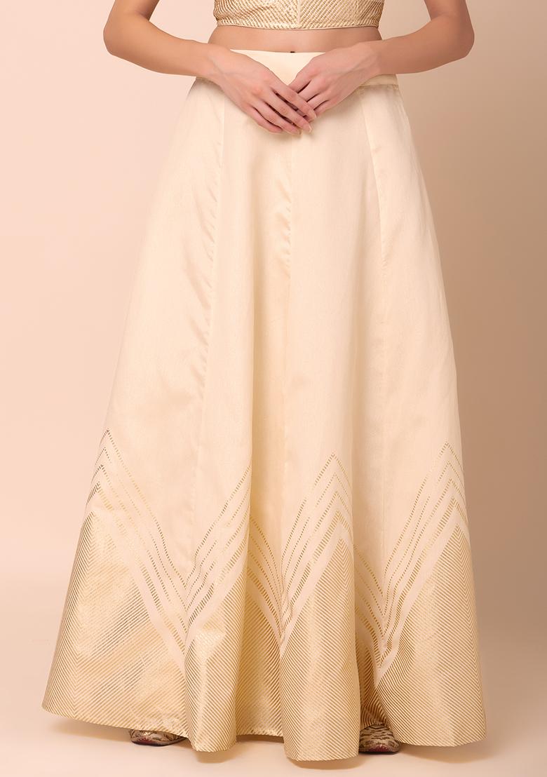 Ivory Chevron Foil Print Silk Lehenga Skirt