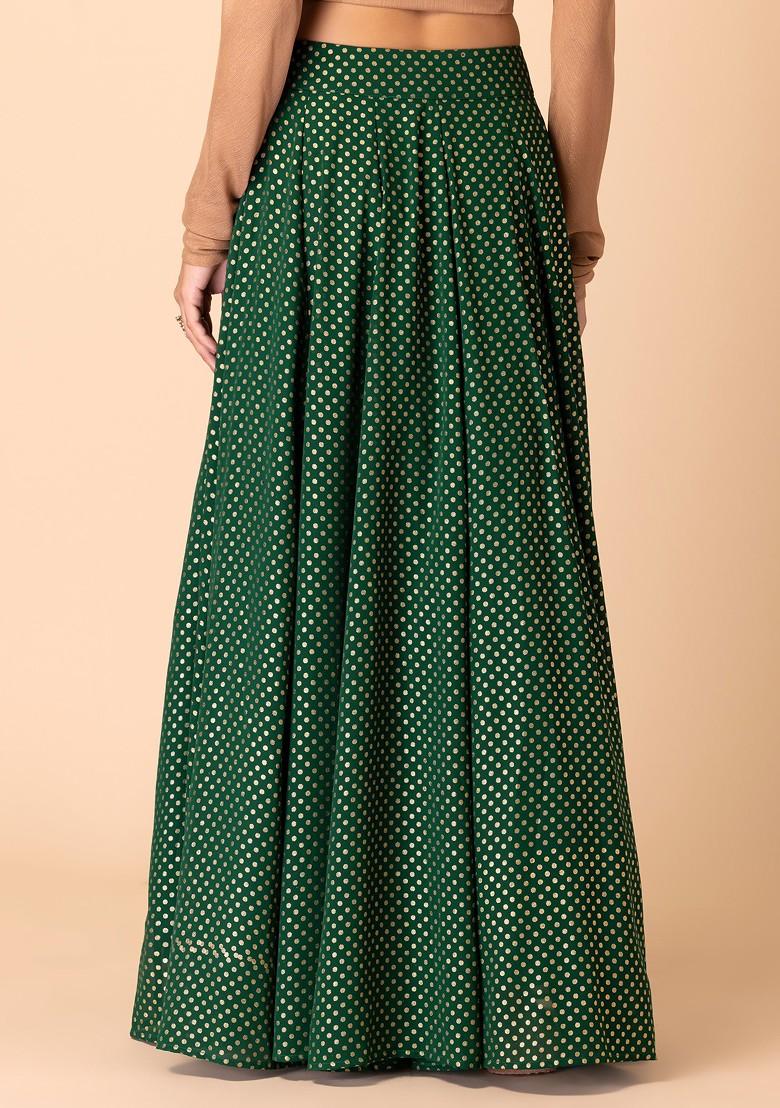 Green Polka Dot Foil Print Lehenga Skirt