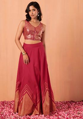 Dark pink long 2024 skirt matching top