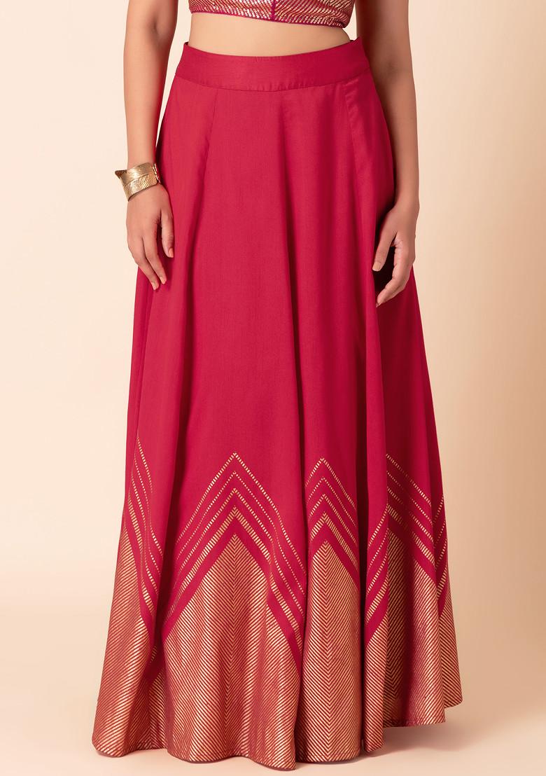 Hot Pink Chevron Foil Print Kalidar Lehenga Skirt