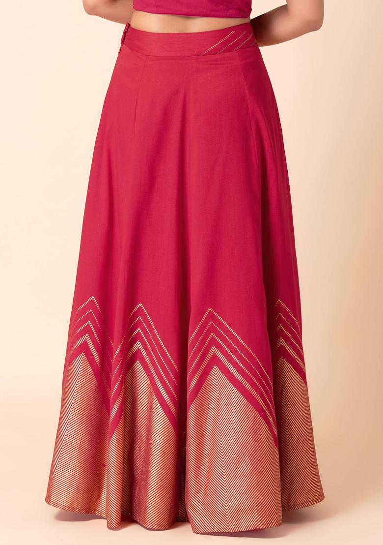 Hot Pink Chevron Foil Print Kalidar Lehenga Skirt