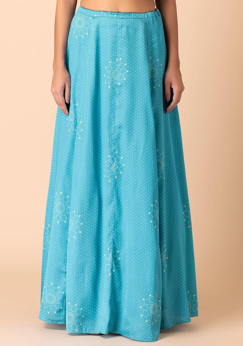 Light Blue Bandhani Print Satin Lehenga Skirt