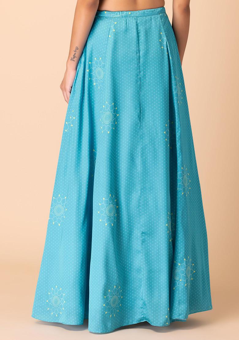 Light Blue Bandhani Print Satin Lehenga Skirt