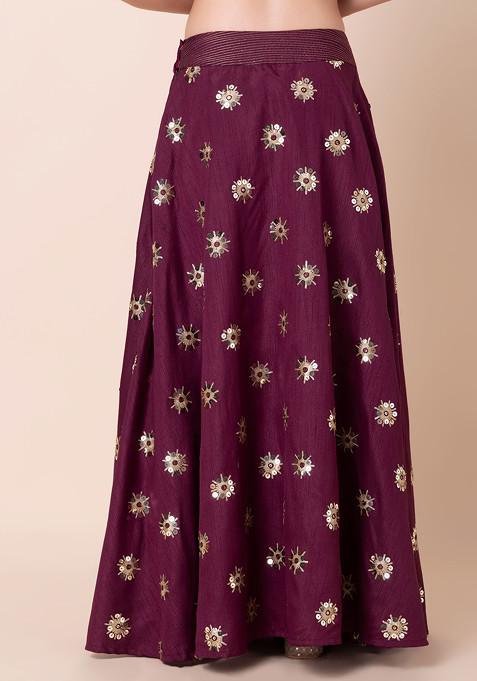 Dark Purple Multicolor Sequins Embroidered Lehenga Skirt Suit