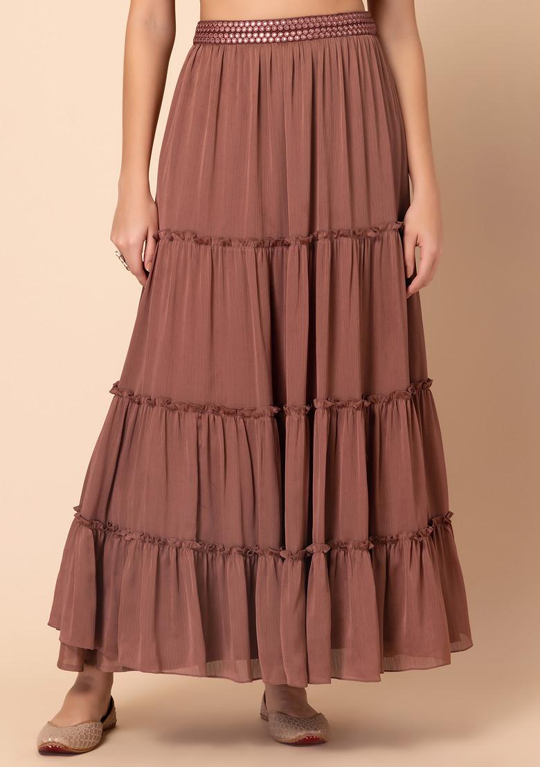 Dusty Pink Embroidered Tiered Lehenga Skirt