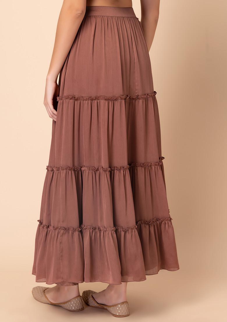 Dusty Pink Embroidered Tiered Lehenga Skirt