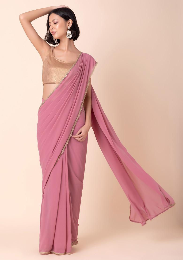 Pink Pre-Stitched Saree (Without Blouse)
