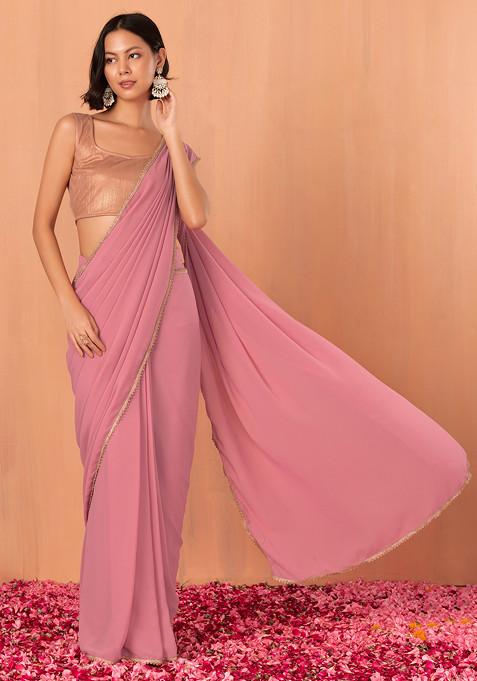 Pink Pre-Stitched Saree (Without Blouse)