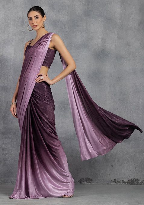 Purple Ombre Shimmer Lycra Pre-Stitched Saree (Without Blouse)