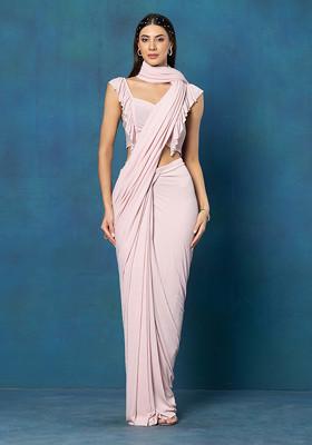 Light Pink Foil Lycra Pre-Stitched Saree (Without Blouse)