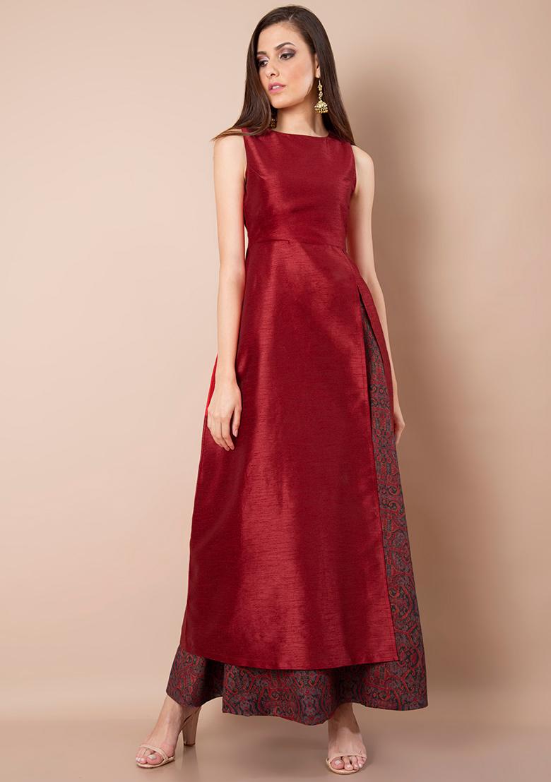 Buy Women Silk Slit Sass Kurta - Red - RTW - Indya