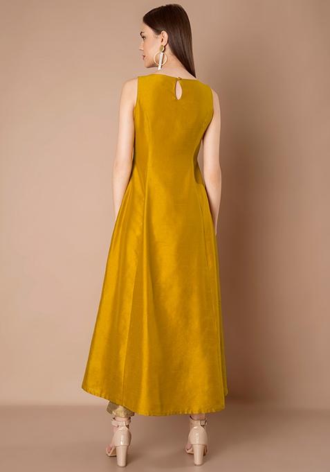 Laser Cut Silk Maxi Tunic - Mustard | Buy Women A-Line ...