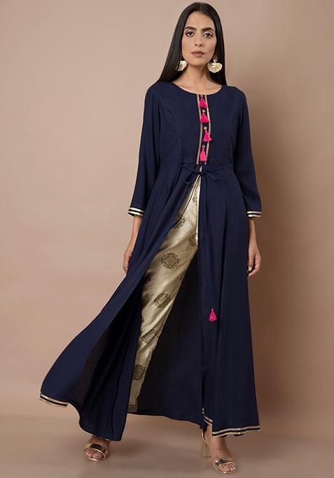 Buy Women Navy Gota Placket Slit Maxi Kurta - Kurtas - Indya | Canada