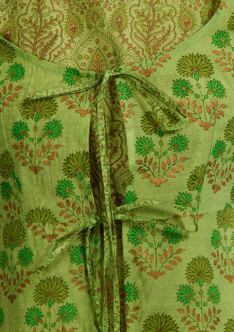 Jiyara Green Printed Kurta with Gathered Pant
