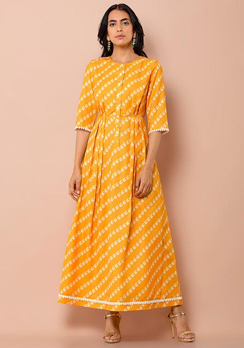 Buy Women Mustard Diagonal Floral Maxi Kurta - Cocktail Wear - Indya