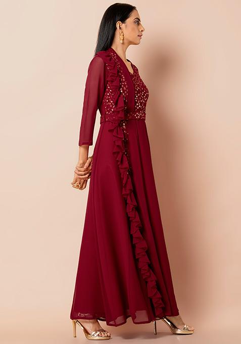 gown with dupatta attached