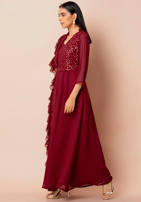 gown with dupatta attached