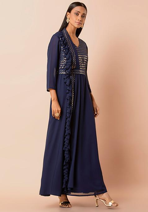 gown with dupatta attached