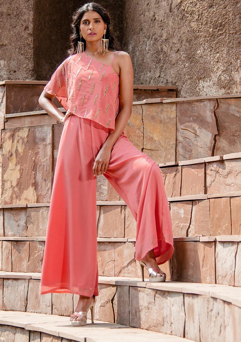 Buy Women Pink Mirror Cape One Shoulder Jumpsuit - Kurtas At Flat 50 - Indya