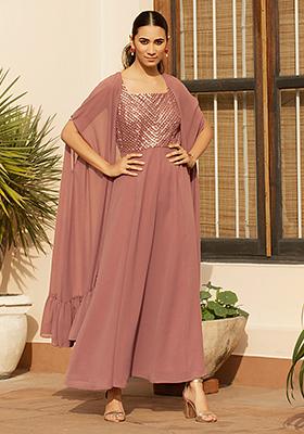 Dusty Pink Embroidered Maxi Kurta with Jacket